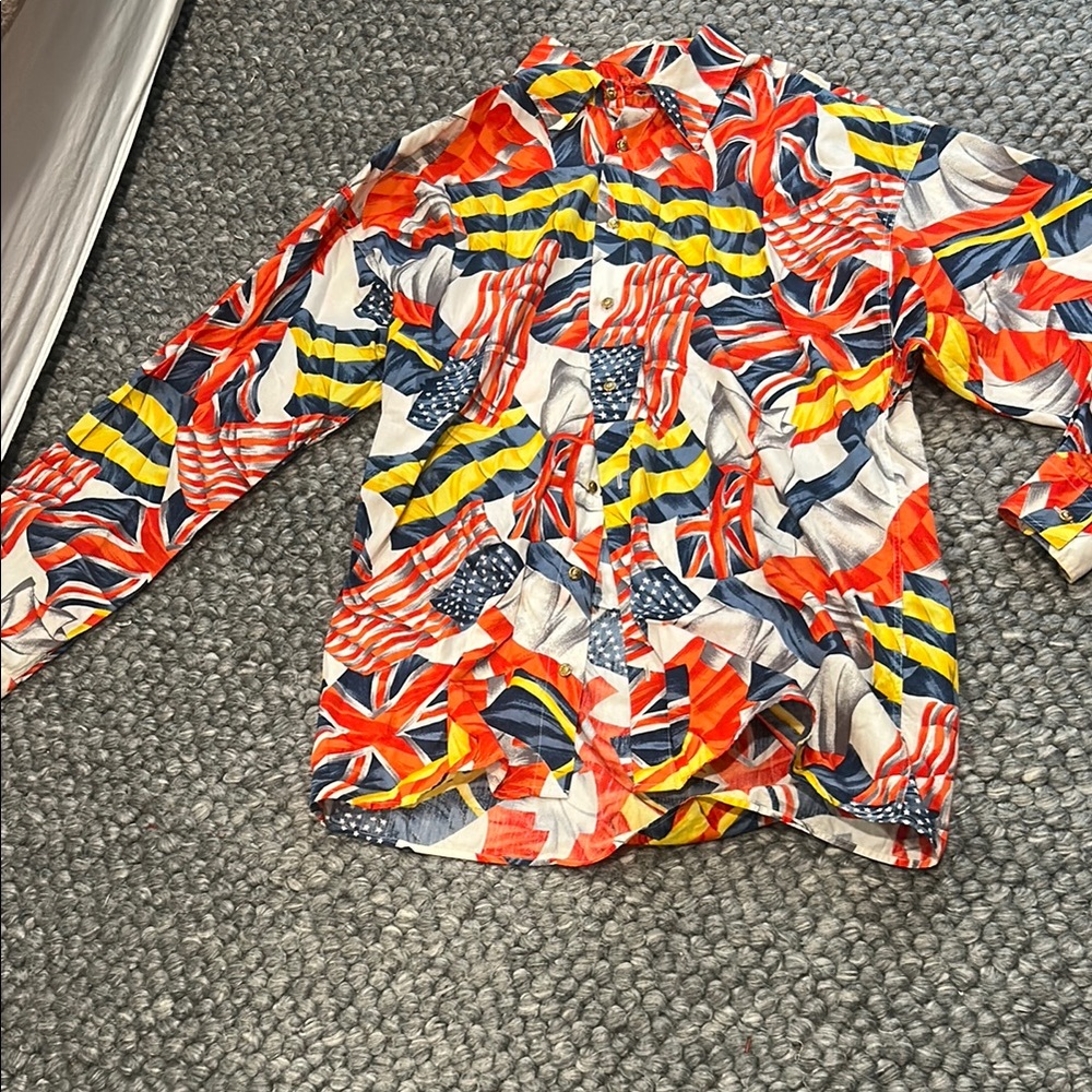 Versace Jeans Couture RARE Vintage American Flag Abstract LS Button Down Shirt